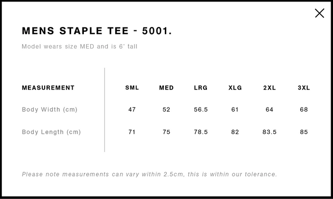 AS Staple Sizing Chart